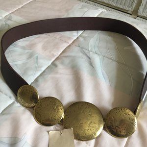 Coldwater Creek Brown Leather Distressed Medallion Sling Belt - M